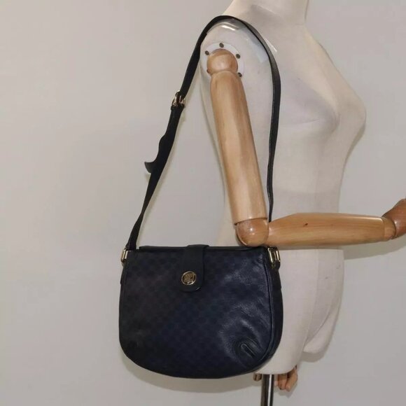 CELINE Macadam Canvas Shoulder Bag Leather Navy Gold Auth 114752 - Picture 15 of 16